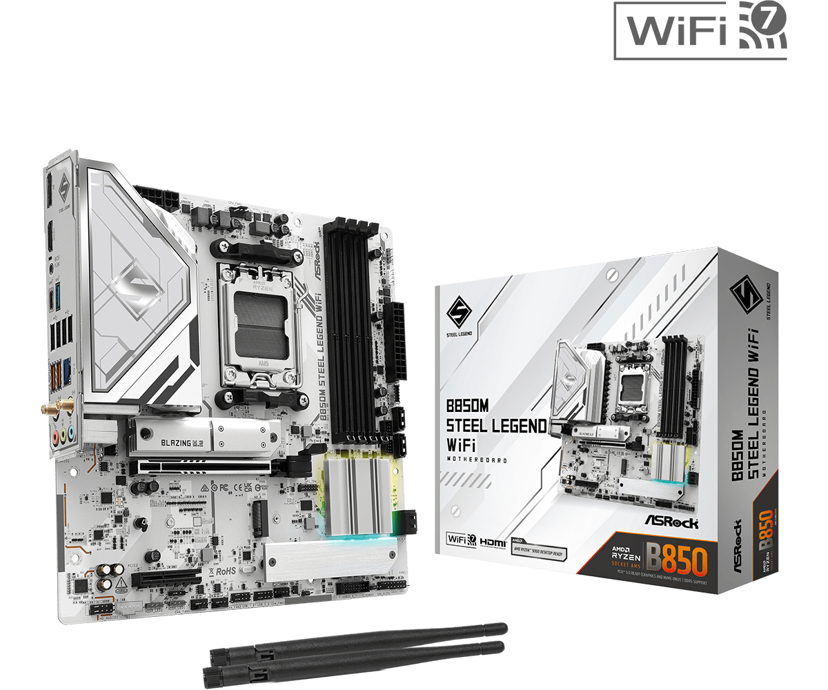 ASRock B850M Steel Legend WiFi AM5 Socket Motherboard | 90-MXBS20-A0UAYZ ASRock B850M Steel Legend WiFi AM5 Socket Motherboard | 90-MXBS20-A0UAYZ